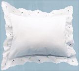 Beautiful white boudoir pillow with hand embroidered  scalloped flange